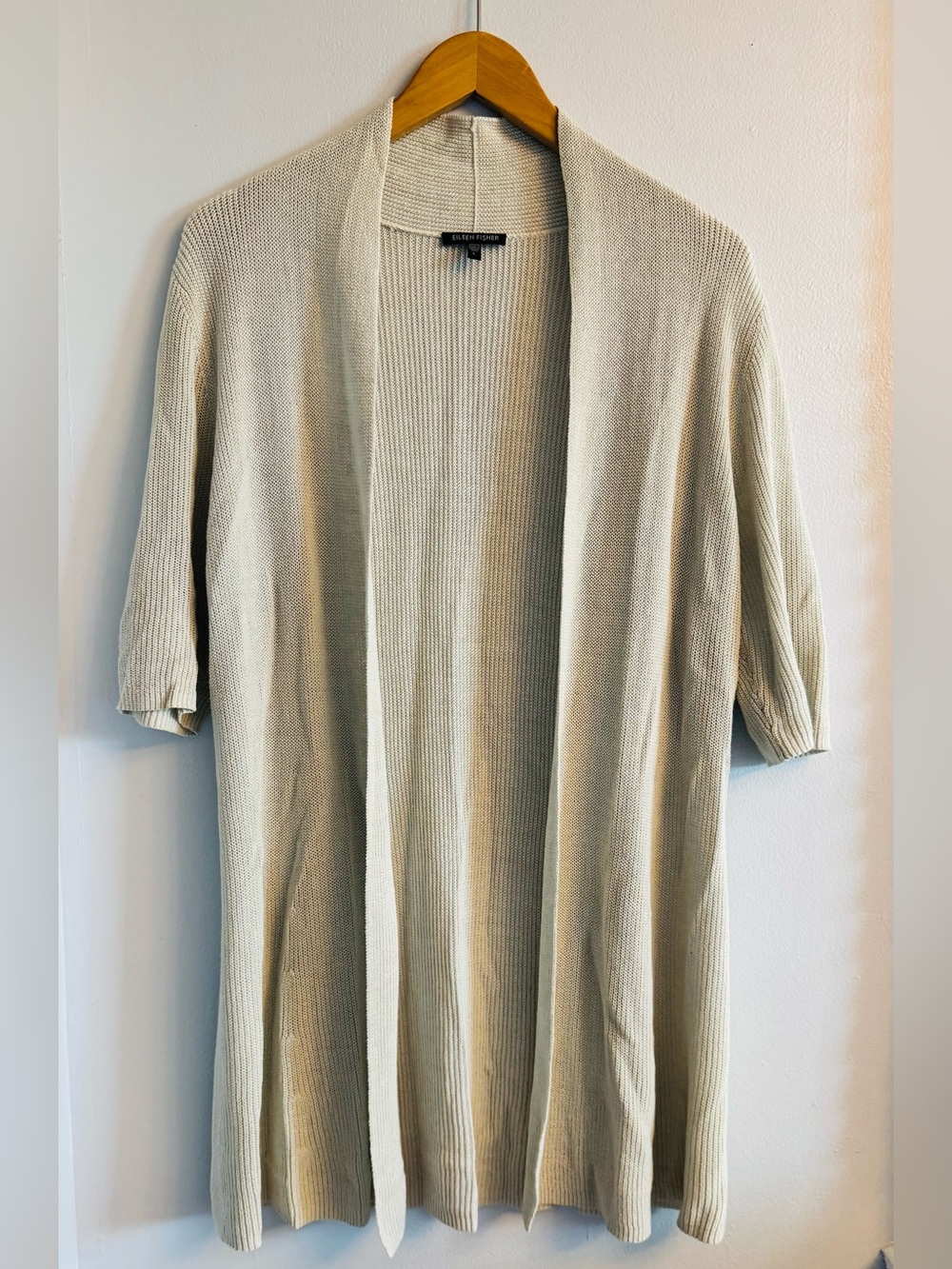 Eileen Fisher Open Front Long Cardigan Duster | Cotton Silk Blend | Size L